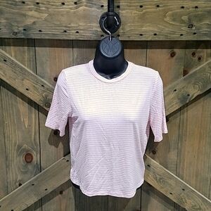 GIANNI BINI POWDERPINK STRIPED CROPPED TOP STRETCH BODYCON SIZE MEDIUM